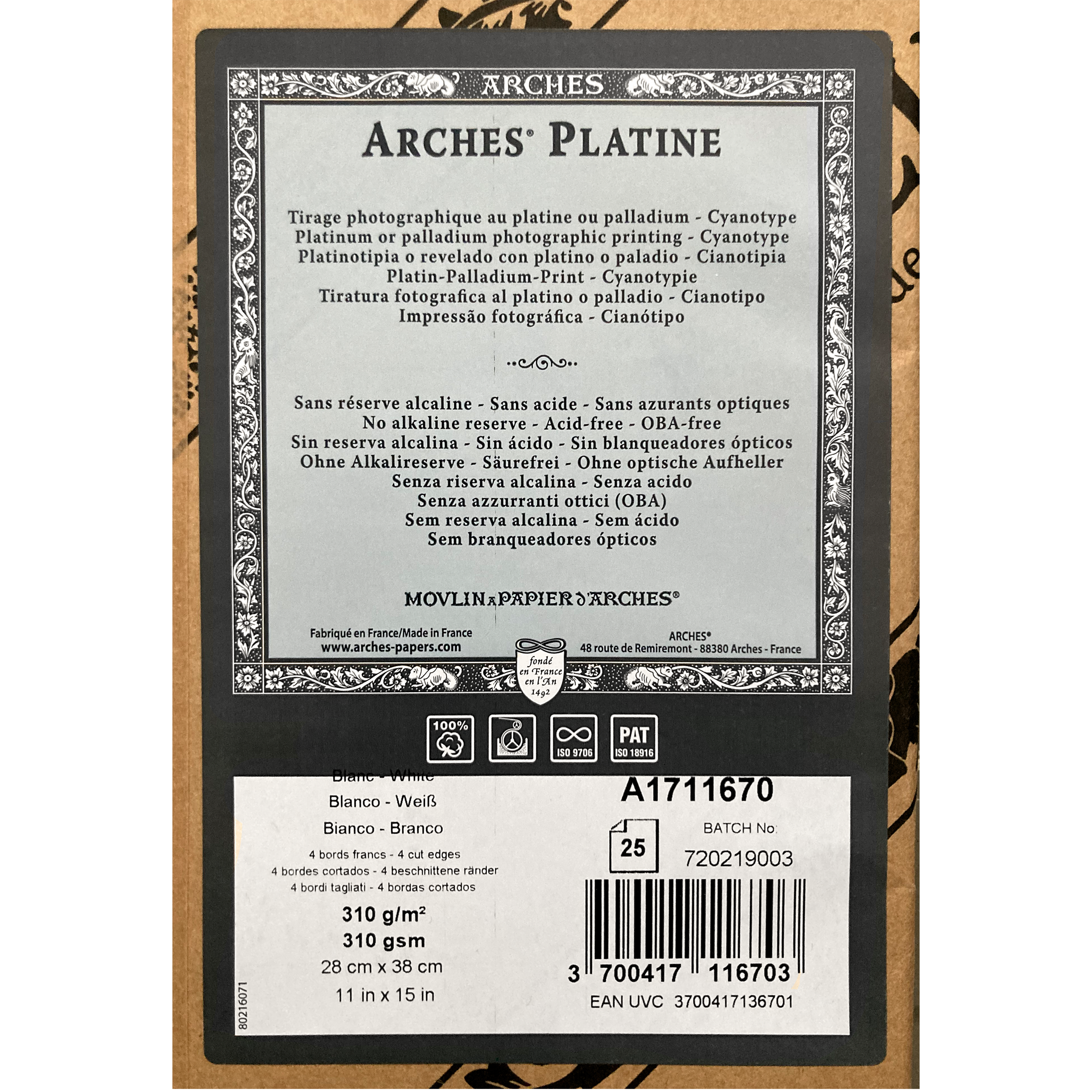 Papier d'impression fin Canson Arches Platine