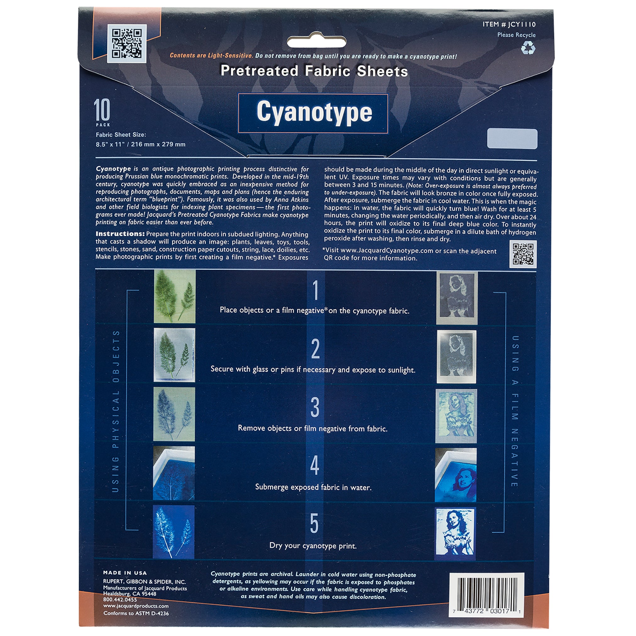 Feuilles de tissu cyanotype Jacquard (21,6 x 28 cm)