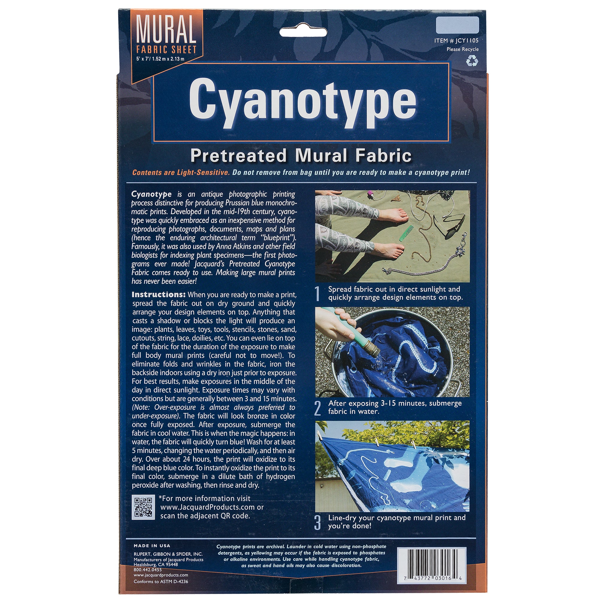 Feuille de tissu cyanotype Jacquard grand format (1,52 m x 2,13 m)